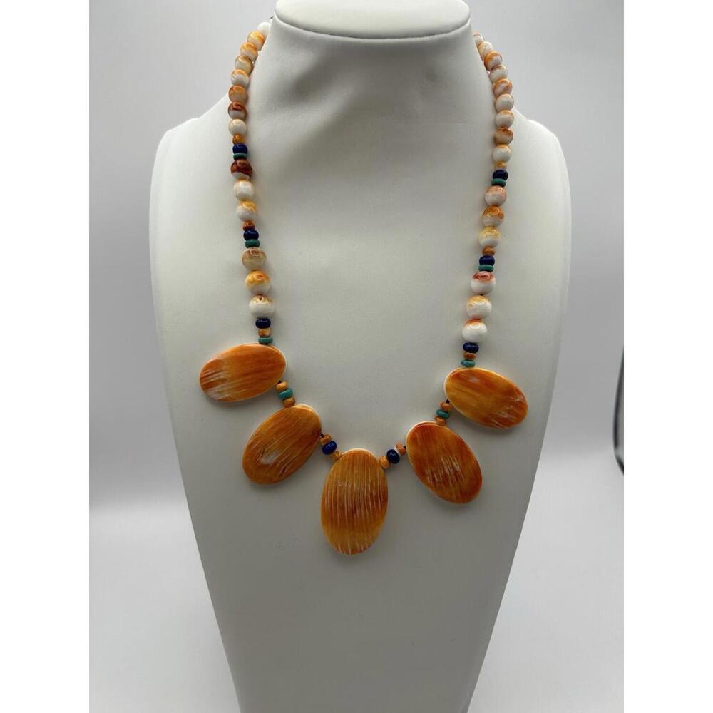Spiny Oyster Shell Heishi Necklace Orange/White 18 Inches Long!!!!!!!